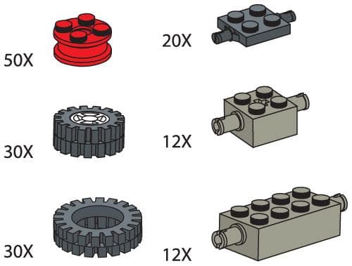 Wheels (Tires hubs axle plates and bricks)