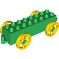 Duplo Wagon Base 2 x 8 x 1 1/2 with Large Yellow Spoked Wheels