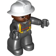Duplo Figure with Fireman Helmet White, and Dark Brown Face, and Black Hands