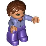 Duplo Figure Bob / Pageboy Hair Reddish Brown, with Top with Buttons -Light Violet Hands - Dark Purple Legs