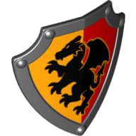 Duplo Shield, Angled Triangle with Black Dragon on Yellow and Red Background Print