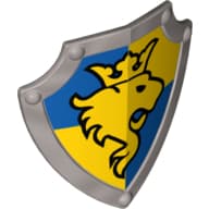 Duplo Shield, Angled Triangle with Lion Looking Left and Crown on Yellow and Blue Background Print