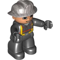 Duplo Figure with Fireman Helmet Silver, and Nougat Face, and Black Hands