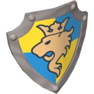 Duplo Shield, Angled Triangle with Lion Looking Right and Crown on Yellow and Blue Background Print