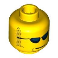 Minifig Head Space Police Officer / F1 Engineer, Dark Blue Sunglasses, Closed Mouth, Light Brown Sideburns and Goatee Print