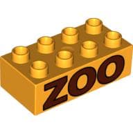 Duplo Brick 2 x 4 with Brown 'ZOO' Print