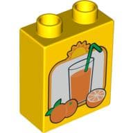 Duplo Brick 1 x 2 x 2 with Oranges and Glass of Orange Juice with Straw Print