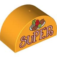 Duplo Brick 2 x 4 x 2 Curved Top with Plate of Food and 'SUPER' Print