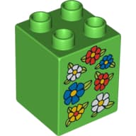 Duplo Brick 2 x 2 x 2 with Seven Flowers Print