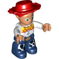 Duplo Figure with Cowboy Hat, Dark Blue Legs with Cow Skin Patches and Yellow Details on Shirts Print (Jessie)