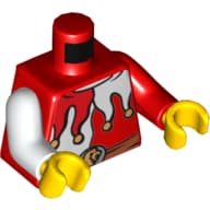 Torso, Odd Arms, Jester Costume, Red and White Collar, Lion head on Buckle Print, Left Red Arm, Right White Arm, Yellow Hands