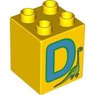 Duplo Brick 2 x 2 x 2 with 'D' and Dinosaur Print