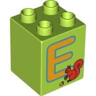 Duplo Brick 2 x 2 x 2 with 'E' and Squirrel Print