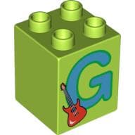 Duplo Brick 2 x 2 x 2 with 'G' and Guitar Print