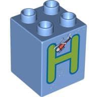 Duplo Brick 2 x 2 x 2 with 'H' and Helicopter Print