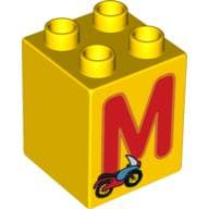 Duplo Brick 2 x 2 x 2 with 'M' and Motorcycle Print