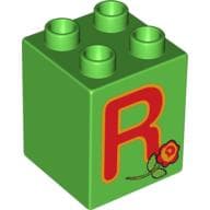 Duplo Brick 2 x 2 x 2 with 'R' and Rose Print