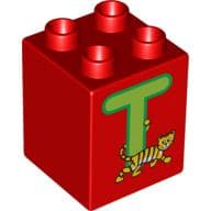 Duplo Brick 2 x 2 x 2 with 'T' and Tiger Print