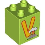 Duplo Brick 2 x 2 x 2 with 'V' and Volcano Print
