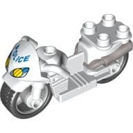 Duplo Motorcycle with Rubber Wheels and Headlights and Blue 'POLICE' Print