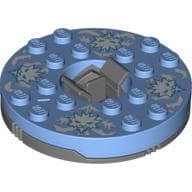Turntable 6 x 6 Round Dark Bluish Gray Base with Medium Blue Top and White Faces on White Print (Ninjago Spinner)