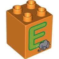 Duplo Brick 2 x 2 x 2 with 'E' and Elephant Print