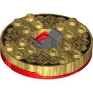 Turntable 6 x 6 Round Red Base with Pearl Gold Top with Gold Faces on Black Print (Ninjago Spinner)