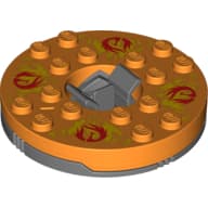 Turntable 6 x 6 Round Dark Bluish Gray Base with Orange Top and Red Flames on Yellow Print (Ninjago Spinner)