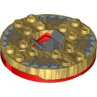 Turntable 6 x 6 Round Red Base with Pearl Gold Top with Gold Faces on White and Blue Print (Ninjago Spinner)