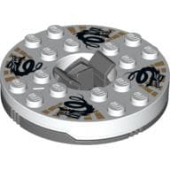 Turntable 6 x 6 Round Dark Bluish Gray Base with White Top with Black Dragons on Gold Print (Ninjago Spinner)