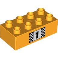 Duplo Brick 2 x 4, with Number 1 and Black and White Checkered Print