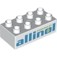 Duplo Brick 2 x 4, with 'POWERED BY allinol' Print