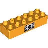 Duplo Brick 2 x 6, with Number 3 and Black and White Checkered Print