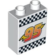 Duplo Brick 1 x 2 x 2 with Lightning Bolt, '95' and Checkered Flag Print