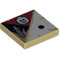 Tile 2 x 2 with 1 Black Dot, Skull and Sword Print