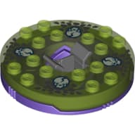 Turntable 6 x 6 Round Dark Purple Base with Trans-Bright Green Top and Glow in the Dark Opaque Skulls on Dark Gray Print (Ninjago Spinner)