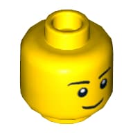 Minifig Head, Black Eyebrows, Thin Grin, Eyes with White Pupils Print [Hollow Stud]