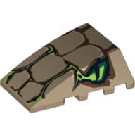 Wedge Curved 4 x 4 No Top Studs with Scales and 2 Lime Eyes Print