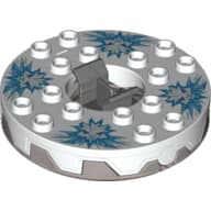Turntable 6 x 6 Round Flat Silver Base Serrated with White Faces on Blue Print (Ninjago Spinner)