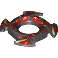 Ring 4 x 4 with 2 x 2 Hole and 4 Arrow Ends with Yellow and Red Flames Print (Ninjago Spinner Crown)