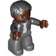 Duplo Figure with Parted Wavy Hair Black, with Dark Brown Face (Father Africa)