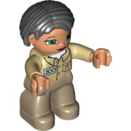 Duplo Figure Bob / Pageboy Hair Black, with Dark Tan Legs, Tan Top (Zoo Keeper)