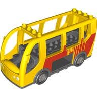 Duplo Bus with Dark Bluish Gray Chassis & Flat Silver Wheels, with Red Transit Logo Print