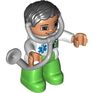 Duplo Figure with Parted Wavy Hair Black, with Attached Stethoscope
