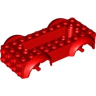 Vehicle Base 4 x 10 x 2 1/2 with Mudguards, Wheel Pins and 6 x 2 Centre Recess with 3 Holes, Red Wheel Holders