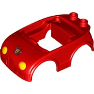 Duplo Car Body with 2 Studs on Back & Yellow Headlights with Reverse Fire Logo Print