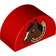 Duplo Brick 2 x 4 x 2 Curved Top with Horse Head in Horseshoe Print