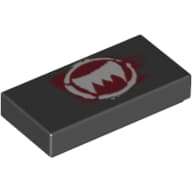 Tile 1 x 2 with White Fangs and Dark Red Print