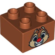 Duplo Brick 2 x 2 with Chipmunk Head with Red Nose and Two Teeth Print (Dale)