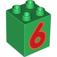 Duplo Brick 2 x 2 x 2 with Red '6' Print